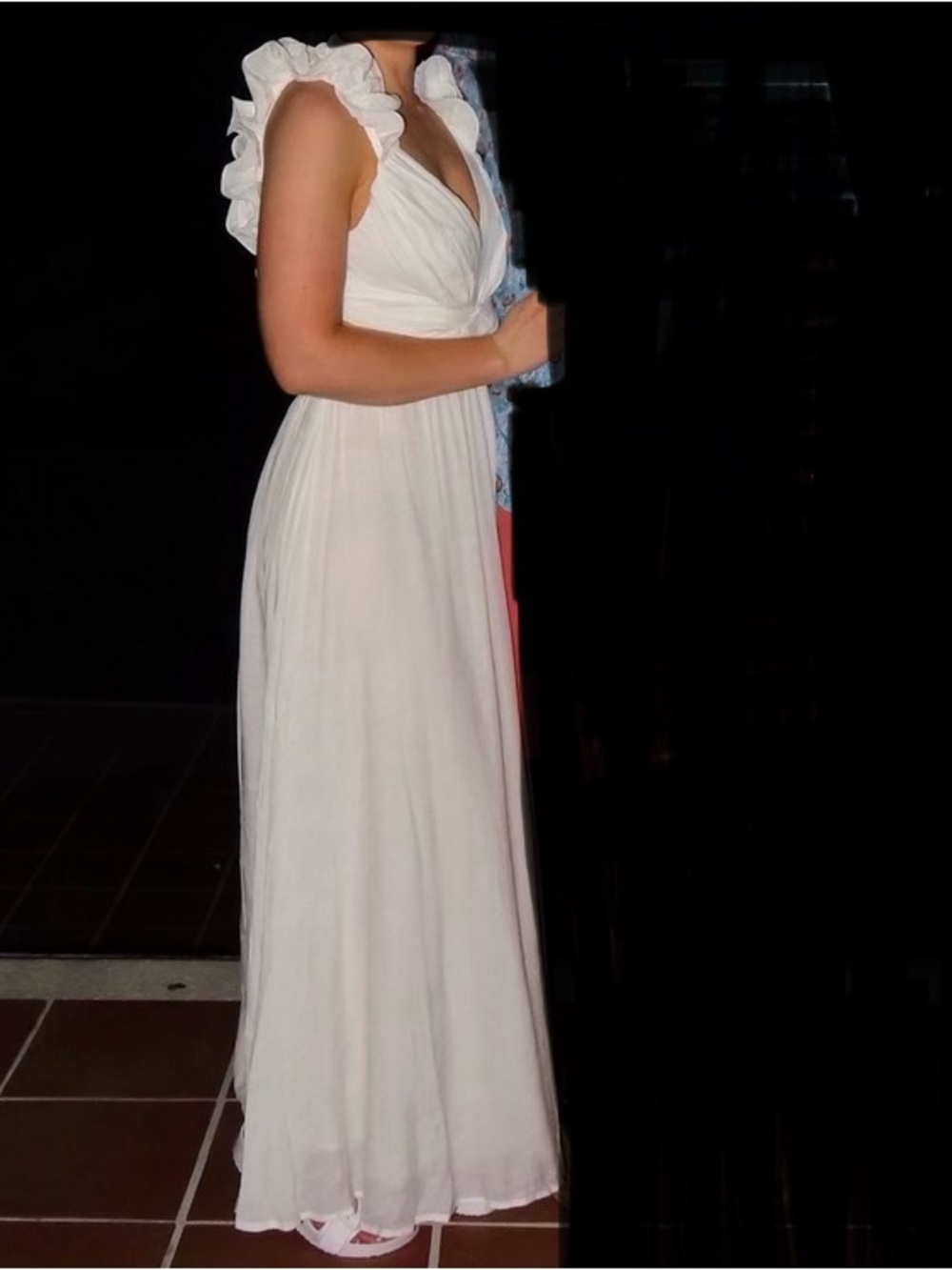 Selfie Leslie White Ruffle-Shoulder V-Neck Maxi Dress